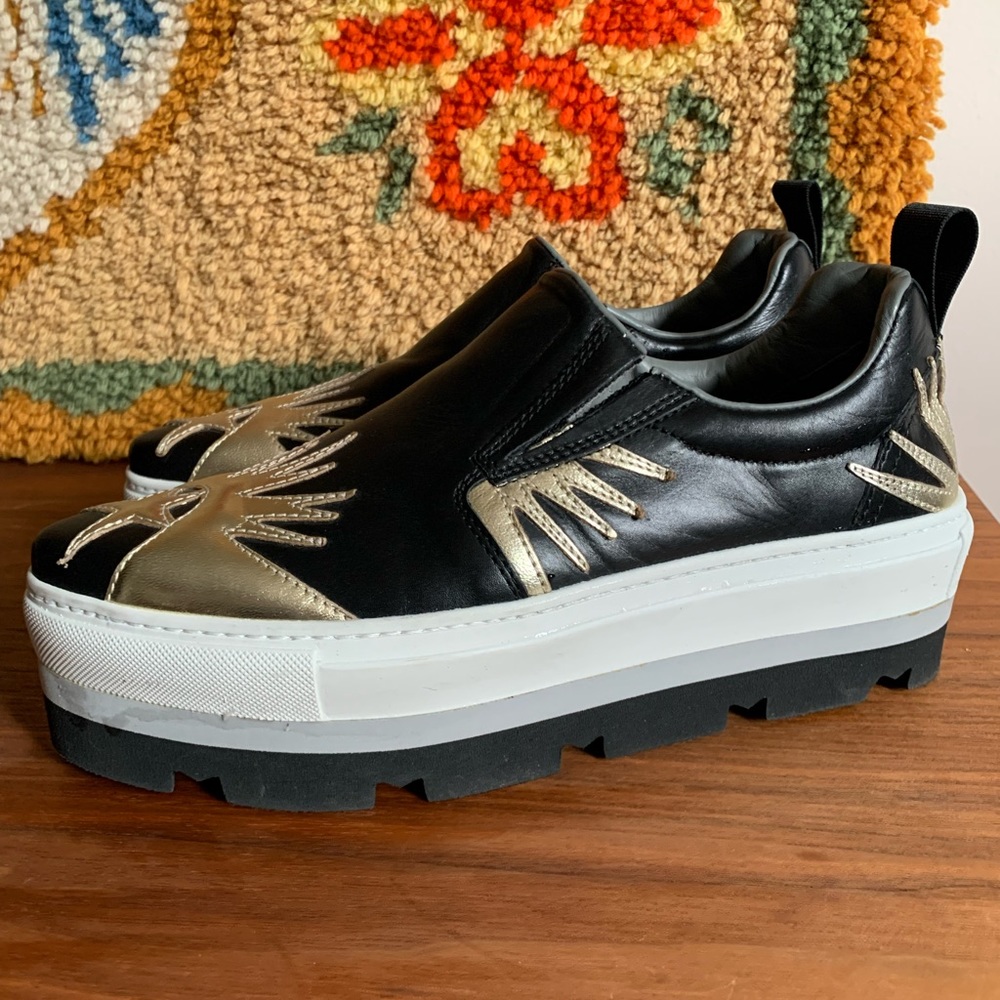 MSGM Leather Black & Gold Starburst Platform Size 37-US 7